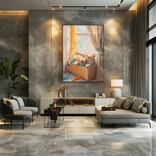 Cosy Kittens Sleeping in Sunlight – Impressionist  Poster (Creator Uploaded)