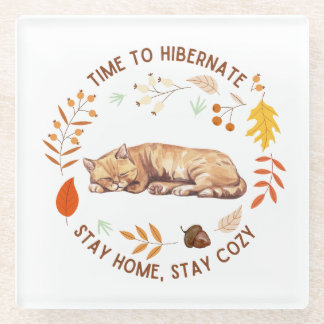 Cosy Kitty Fall Thanksgiving Glass Coaster