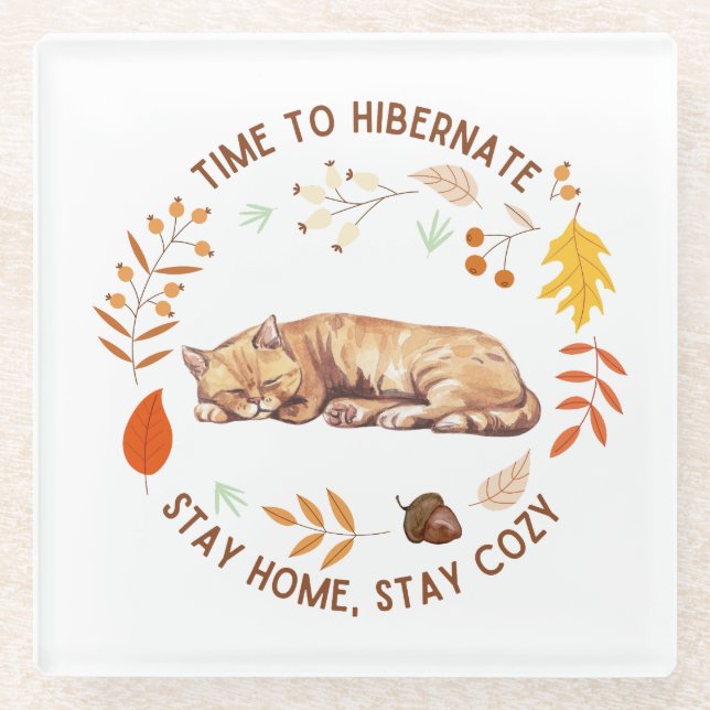 Cosy Kitty Fall Thanksgiving Glass Coaster (Front)