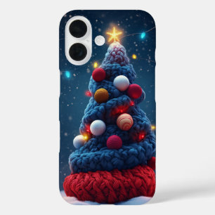Cosy Knit Christmas Tree Blue Red  iPhone 16 Case