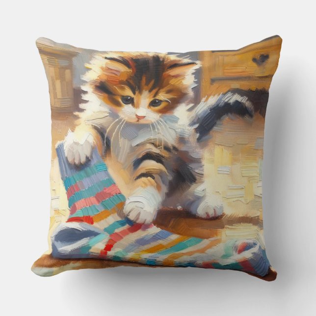 Cosy Knit Companion Kitten Pillow (Front)