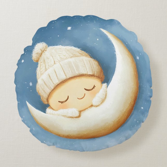 Cosy Knit Nap Cresent Moon Round Cushion (Front)