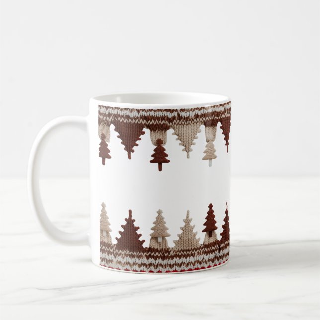 Cosy Knitted Christmas Trees Fair Isle Classic  Coffee Mug (Left)