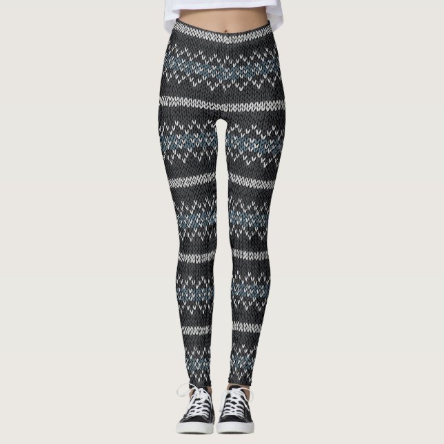 Cosy Knitted Pattern Black and Grey  Leggings (Front)