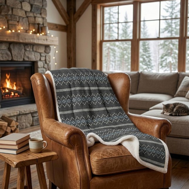 Cosy Knitted Pattern Black and Grey  Sherpa Blanket (Creator Uploaded)