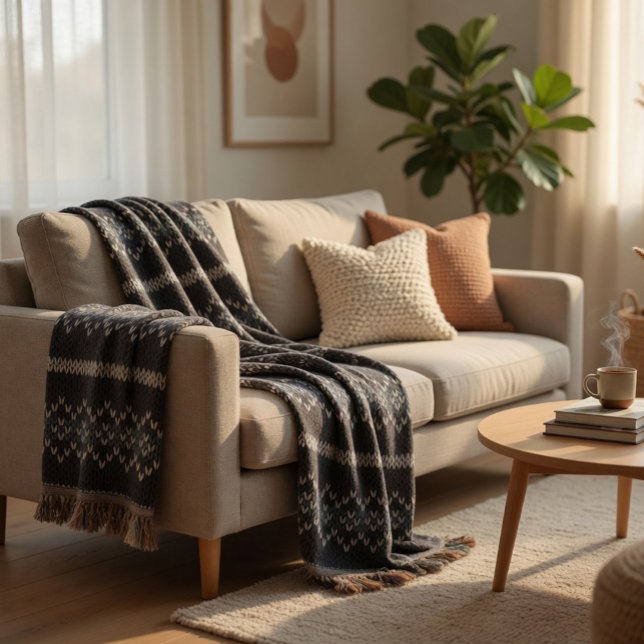 Cosy Knitted Pattern Black and Grey  Throw Blanket (Creator Uploaded)