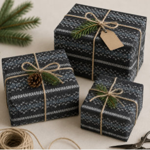 Cosy Knitted Pattern Black and Grey Wrapping Paper