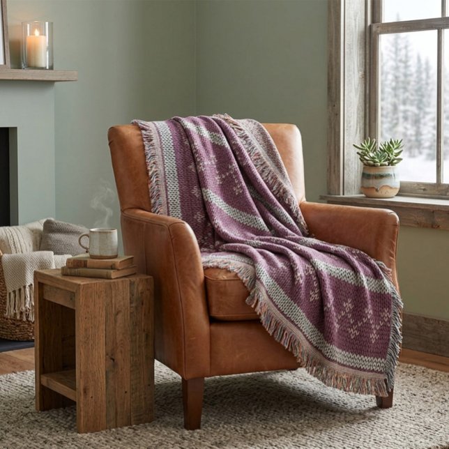 Cosy Knitted Pattern Throw Blanket in Burgundy  (Creator Uploaded)