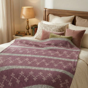 Cosy Knitted Pattern Throw Blanket in Burgundy 