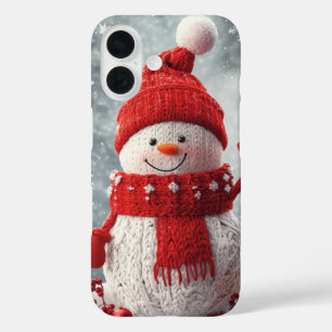 Cosy Knitted Snowman Red Scarf Snowflakes iPhone 16 Case
