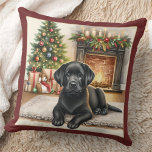 Cosy Labrador Puppy Black Lab Dog Christmas  Cushion<br><div class="desc">Introducing the perfect addition to your holiday decor - our Labrador Retriever Christmas pillows! Available in black, yellow, or chocolate labrador, these pillows are a must-have for any dog lover. Choose from cosy fireplace scenes, joyful puppies in the snow, or festive labrador dogs to make your living space feel warm...</div>