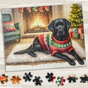 Cosy Labrador Retriever Christmas Puppy Dog Jigsaw Puzzle