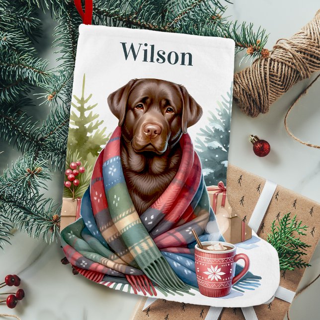 Cosy Labrador Retriever Dog Holiday Chocolate Lab Small Christmas Stocking (Creator Uploaded)