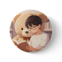 Cosy Library Boy & Giant Teddy Bear Reading Aesthe