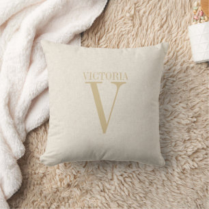 Cosy Light Beige Linen With Tan Monogram Cushion