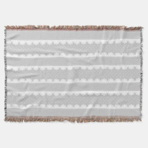 Cosy Light Grey & White Lace Striped Pattern Throw Blanket