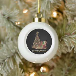 Cosy Literary Christmas Tree of Books Book Lover Ceramic Ball Christmas Ornament