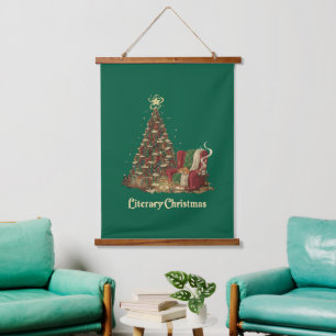 Cosy Literary Christmas Tree of Books   Book Lover Hanging Tapestry