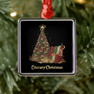 Cosy Literary Christmas Tree of Books Book Lover Metal Ornament