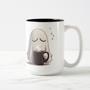 Cosy Little Ghost Holding Coffee At Sunrise ☕ Two-Tone Coffee Mug