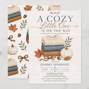 Cosy Little One Boy Fall Baby Shower Invitation