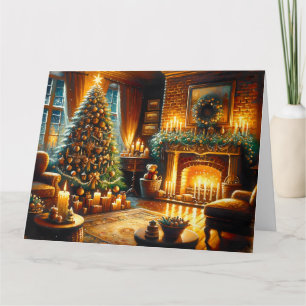Cosy Living Room Decorated for Christmas Blank Card