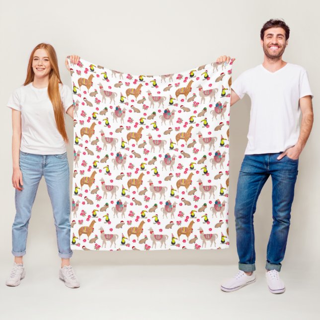 Cosy Llama Alpaca Capybara Hand-Illustrated Fleece Blanket (In Situ)