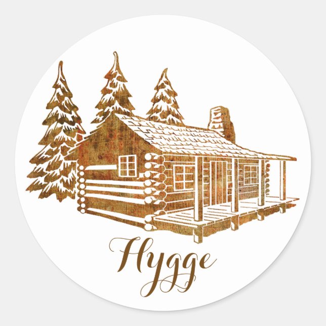 Cosy Log Cabin - Hygge or your own text Classic Round Sticker (Front)