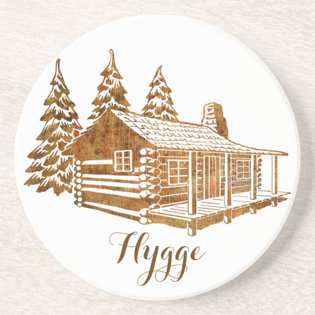 Cosy Log Cabin - Hygge or your own text Coaster (Front)