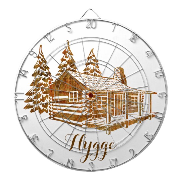 Cosy Log Cabin - Hygge or your own text Dartboard (Front)