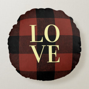 Cosy Love Red and Black Buffalo Plaid Design Round Cushion
