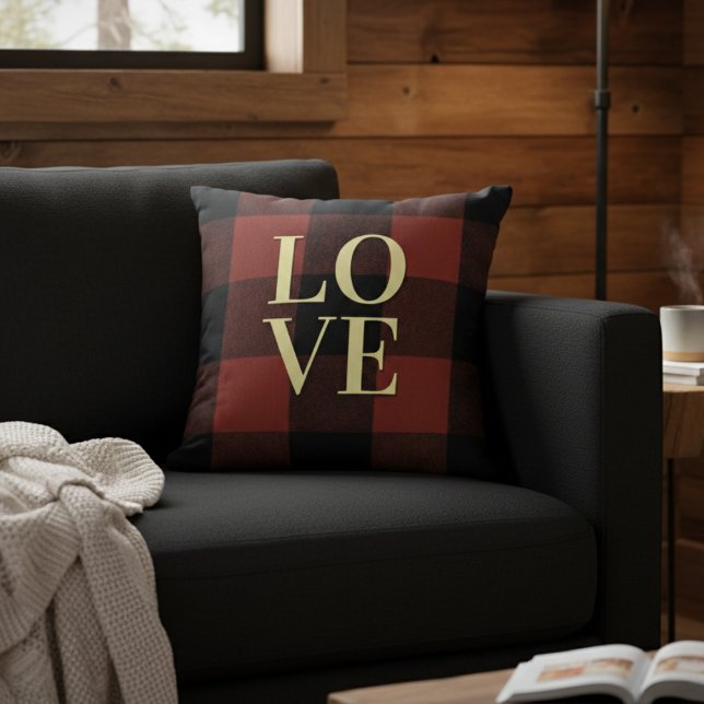 Cosy Love: Red and Black Plaid Flannel Design Cushion (Creator Uploaded)
