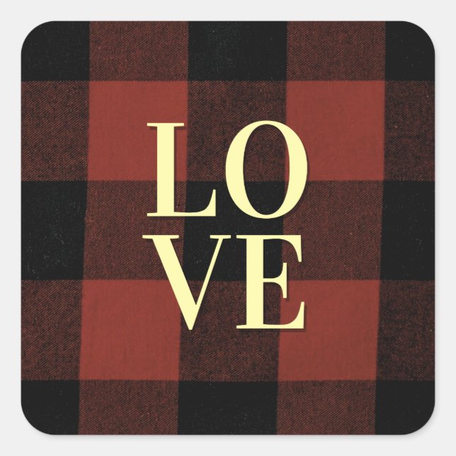 Cosy Love: Red and Black Plaid Flannel Design Square Sticker (Front)
