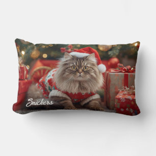 Cosy Maine Coon Cat Christmas Personalised Lumbar Cushion