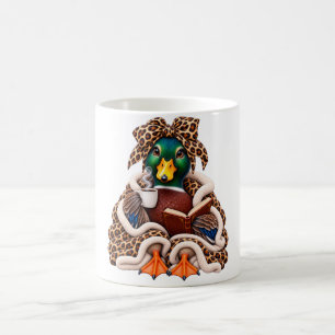 Cosy Mallard Duck Coffee Book Lover Leopard Bow Mug