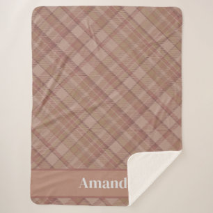 Cosy Mauve Beige Plaid Vintage Style Sherpa Blanket