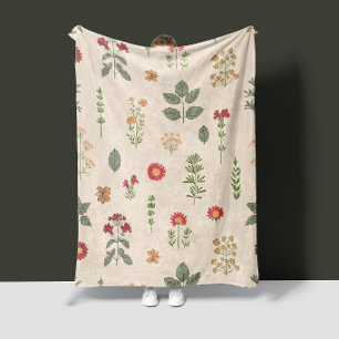 Cosy Medicinal Herbs   Rustic Vintage Herbal Fleece Blanket