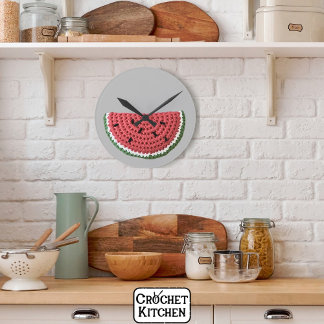 Cosy Minimal Grandma Vibe Crochet Watermelon Fruit Round Clock