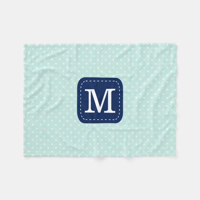 Cosy Mint Polka Dots Pattern With Custom Monogram Fleece Blanket (Front (Horizontal))