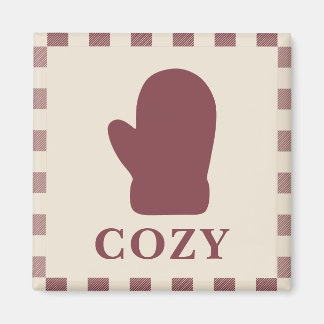Cosy Mitten Christmas Magnet Rustic Burgundy