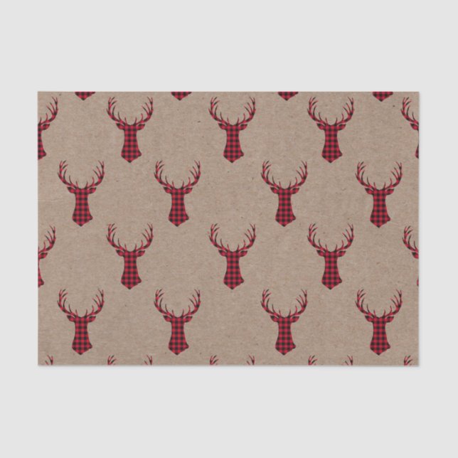 Cosy Modern Deer Kraft Plaid Christmas  Tissue Paper (Front)