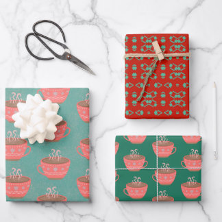 Cosy modern hot chocolate Christmas cups teal  Wrapping Paper Sheet