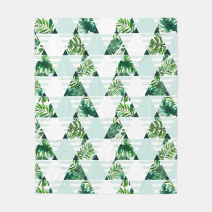Cosy Modern Mint Green Tropical Triangles Pattern  Fleece Blanket