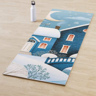 Cosy Moon Winter Village Snowy Cottage Yoga Mat