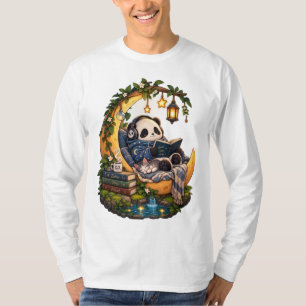 Cosy Moonlight Panda Reading T-Shirt