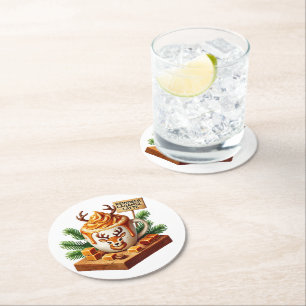 Cosy Morning Coffee Art Sublimation Round Paper Coaster