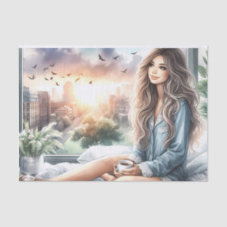 Cosy Morning Urban Girl Watercolor Decoupage Tissue Paper