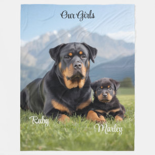 Cosy Mum and Daughter Rottweiler Personalised Fleece Blanket