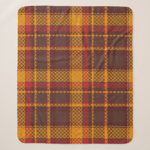 Cosy Mustard Yellow and Rust Tartan Design Sherpa Blanket