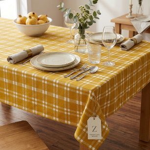 Cosy Mustard Yellow Gingham Plaid Tartan Tablecloth